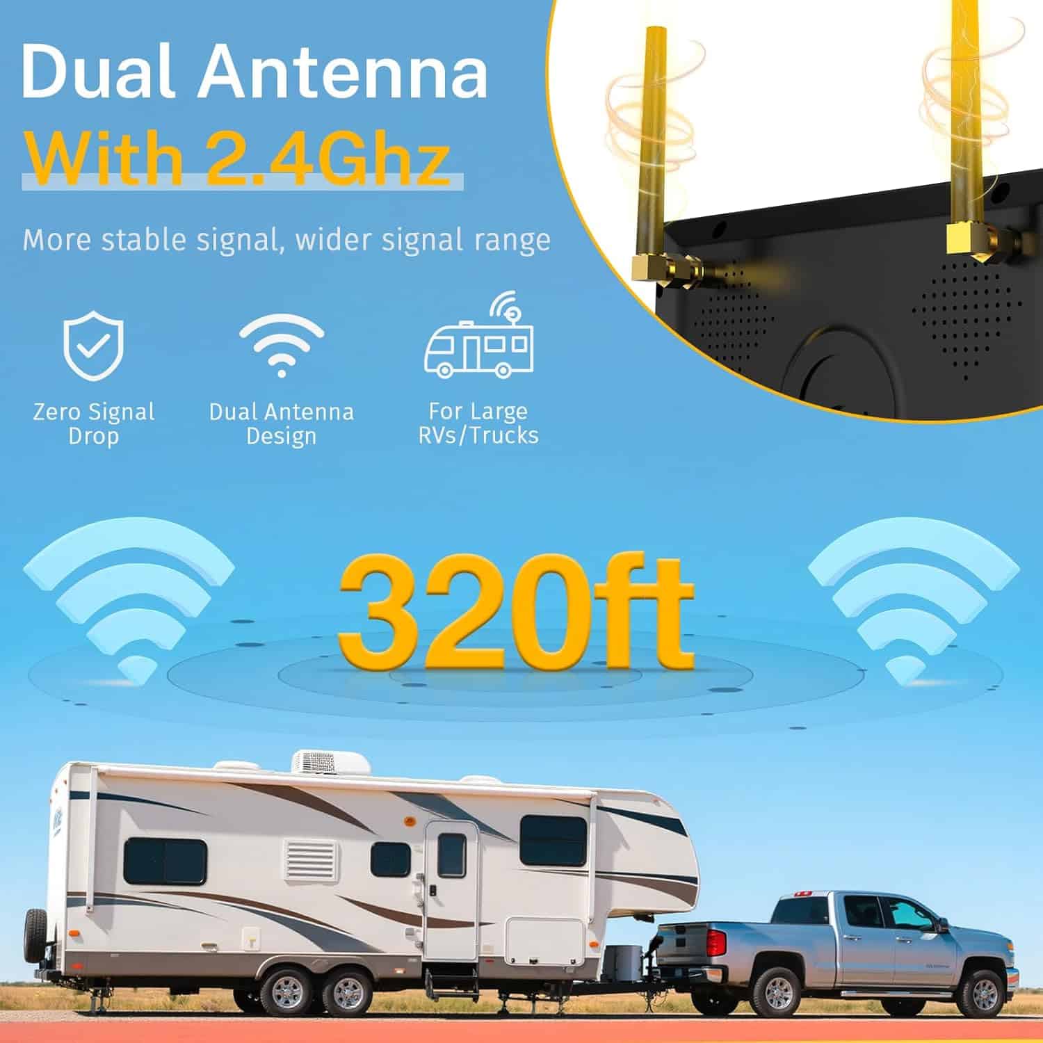 AMTIFO A7 RV Backup Camera Wireless Easy Install Plug & Play for Furrion Pre-Wired RVs - HD Touch Key Monitor, 1080P DVR, 4-Channel Split-Screen, Night Vision, IP69K Waterproof (4)