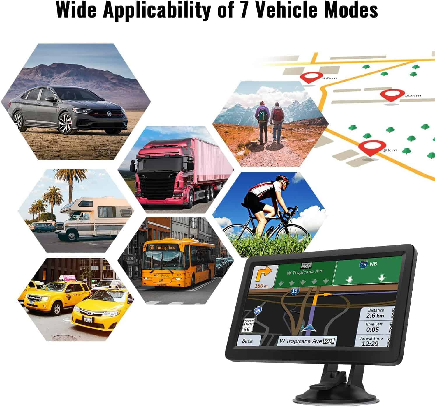 ESSGOO GPS Navigation for Car Truck GPS Commercial Drivers RV GPS Navigation System for Trucks, Free Lifetime Map Updates, Speed Warning, Spoken Turn-by-Turn Directions (5)