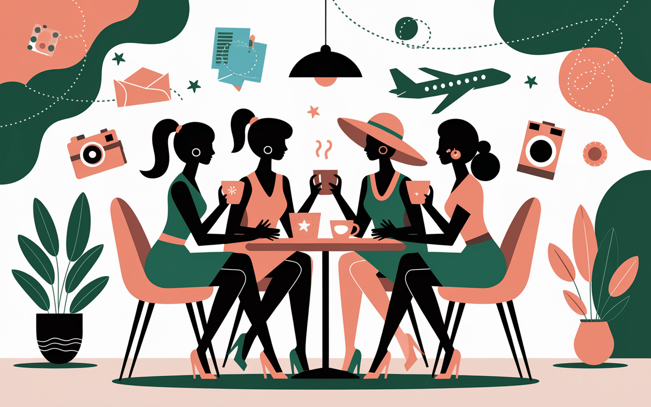 Copine de voyage groupe femmes partageant un moment convivial