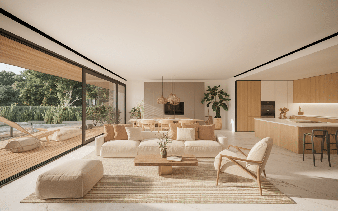 Salon lumineux et moderne de la villa luxe