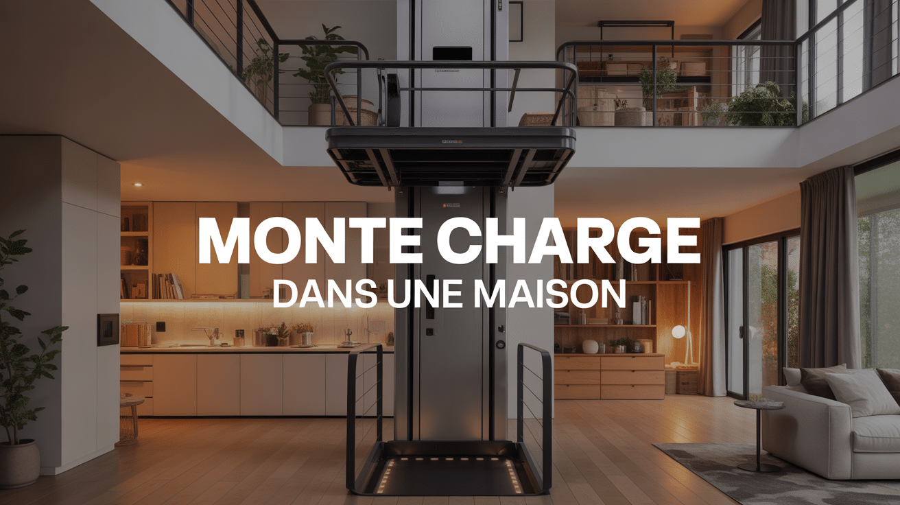Monte charge dans une maison moderne, vue en coupe