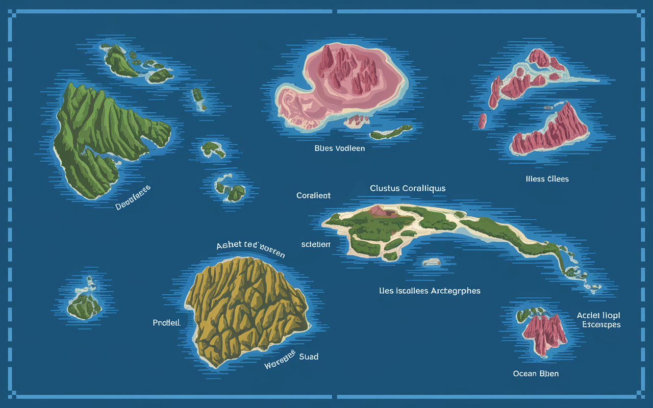 Carte des 5 archipels de la polynésie française dans le Pacifique Sud