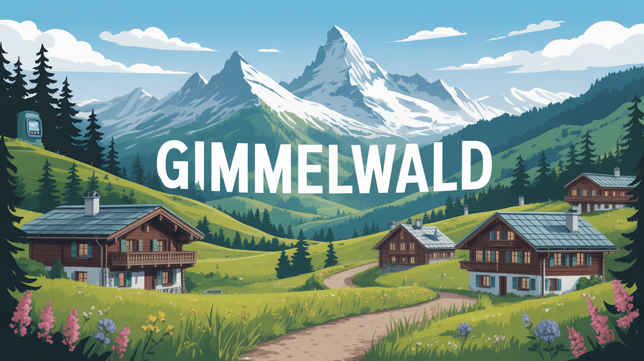 Village Gimmelwald alpin avec chalets et téléphérique