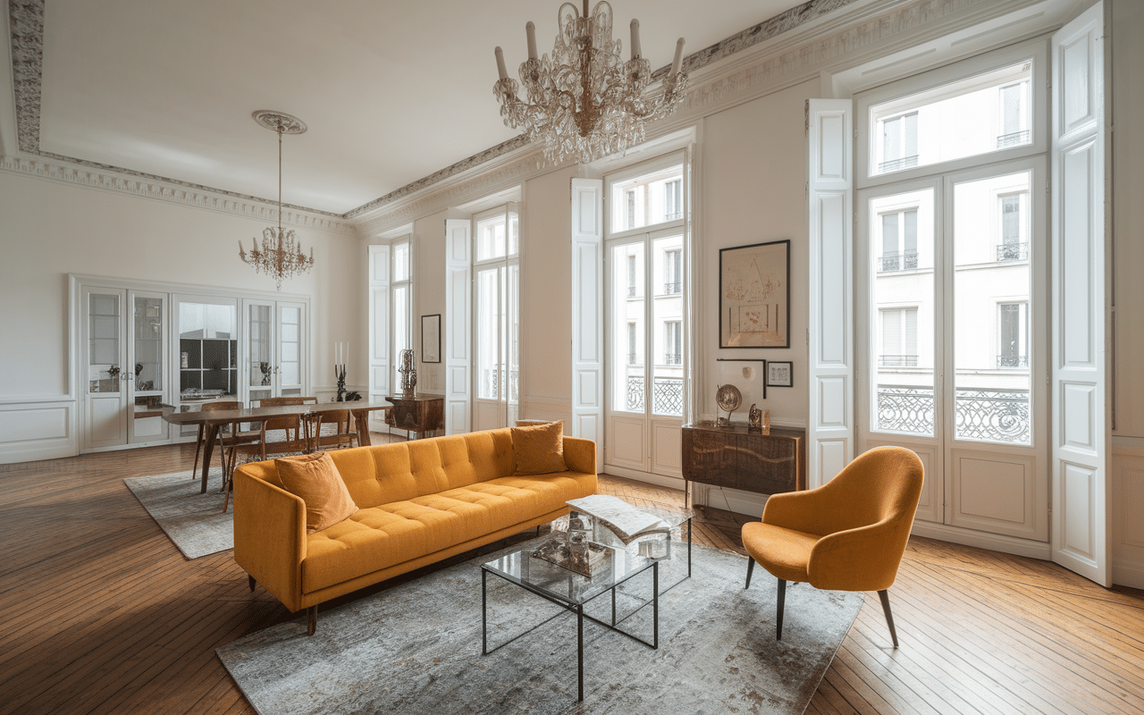 Appartement lumineux immeuble année 70 vintage