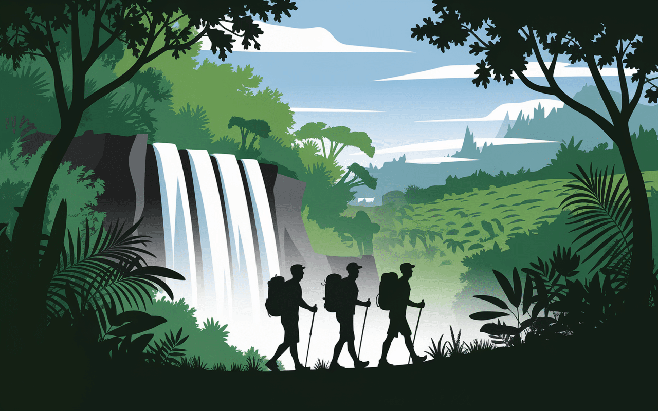 Randonneurs à Munduk vers cascade