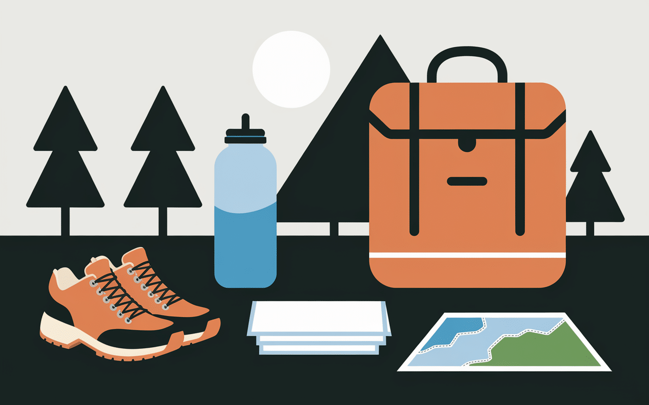 Équipements randonnée saut de l'acomat chaussures bouteille sac carte