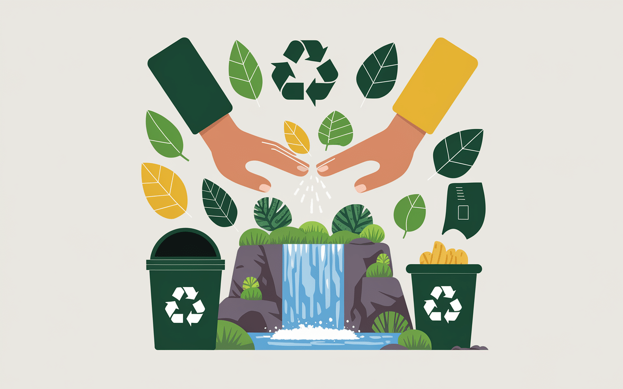 Cascade saut de l'acomat mains protection recyclage nature