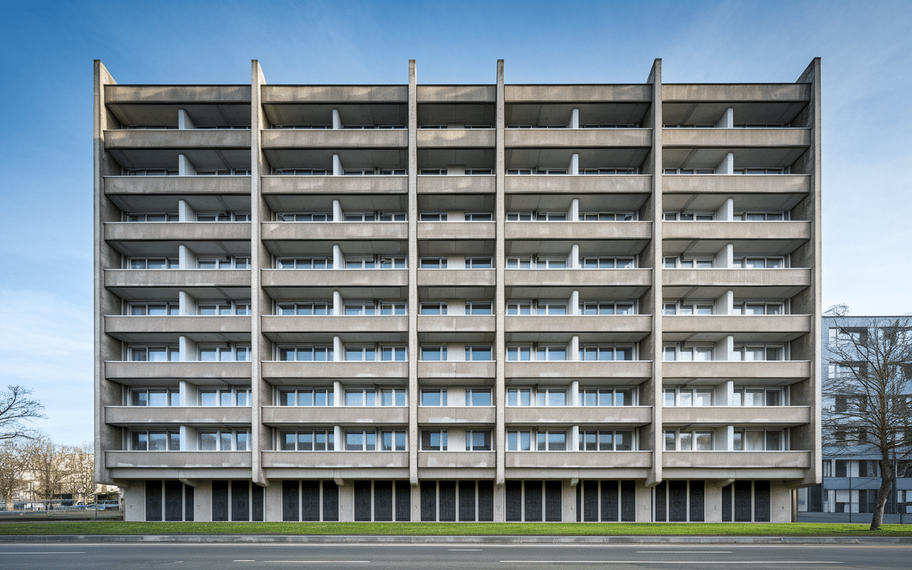 Immeuble année 70 beton balcons filants