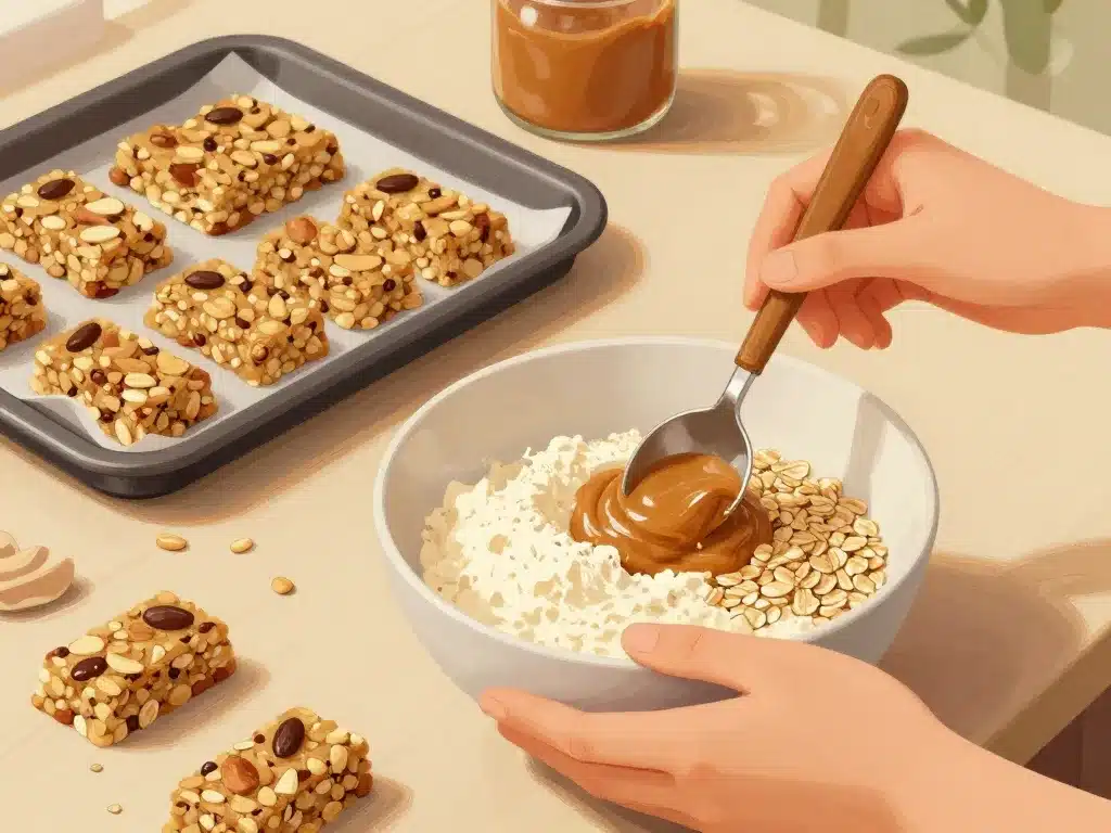 Mélange étapes recette barre protéinée whey maison dans cuisine