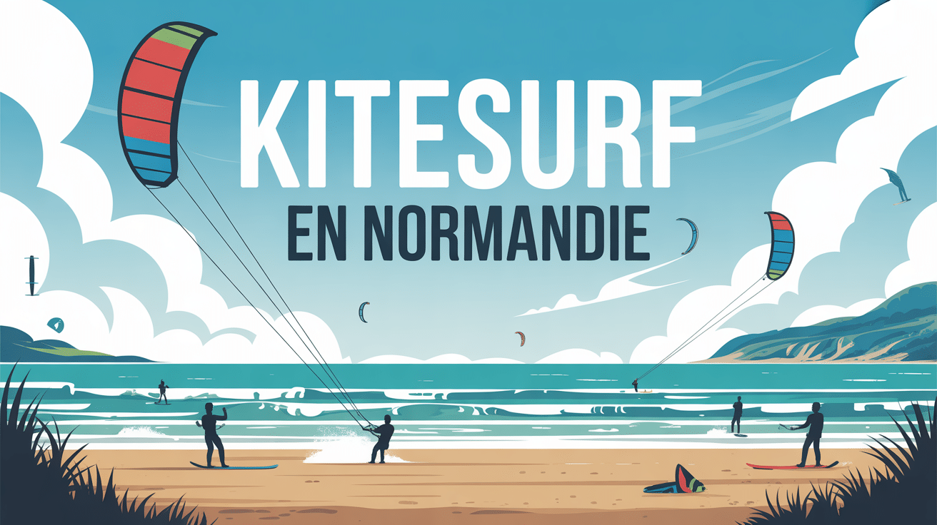 kitesurf en normandie illustration vectorielle avec plages et silhouettes