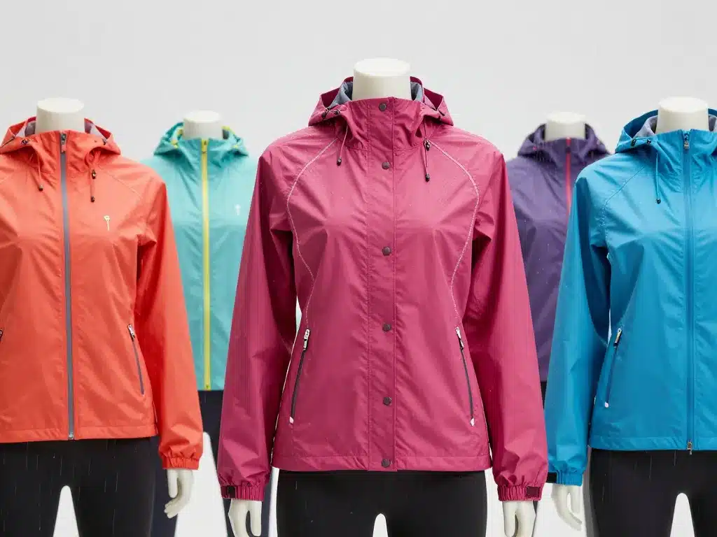 Détail veste pluie femme running sous la pluie