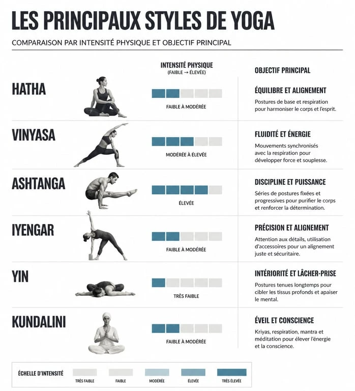 Infographie comparative des différents types de yoga et leurs bénéfices
