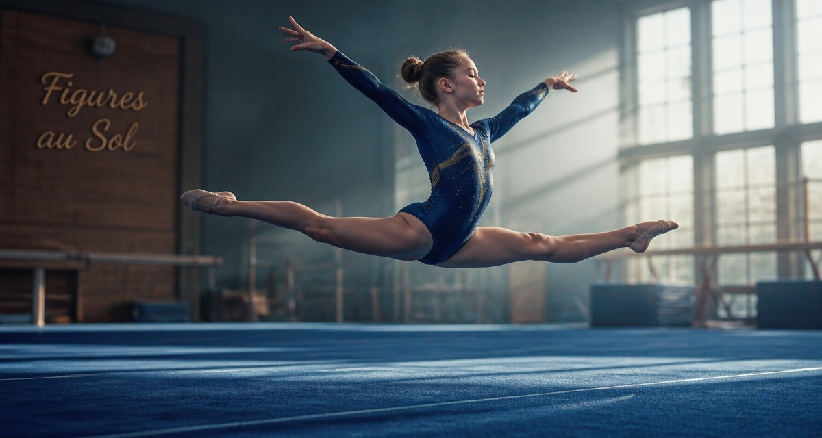 gymnastique au sol figure gymnaste grand jeté