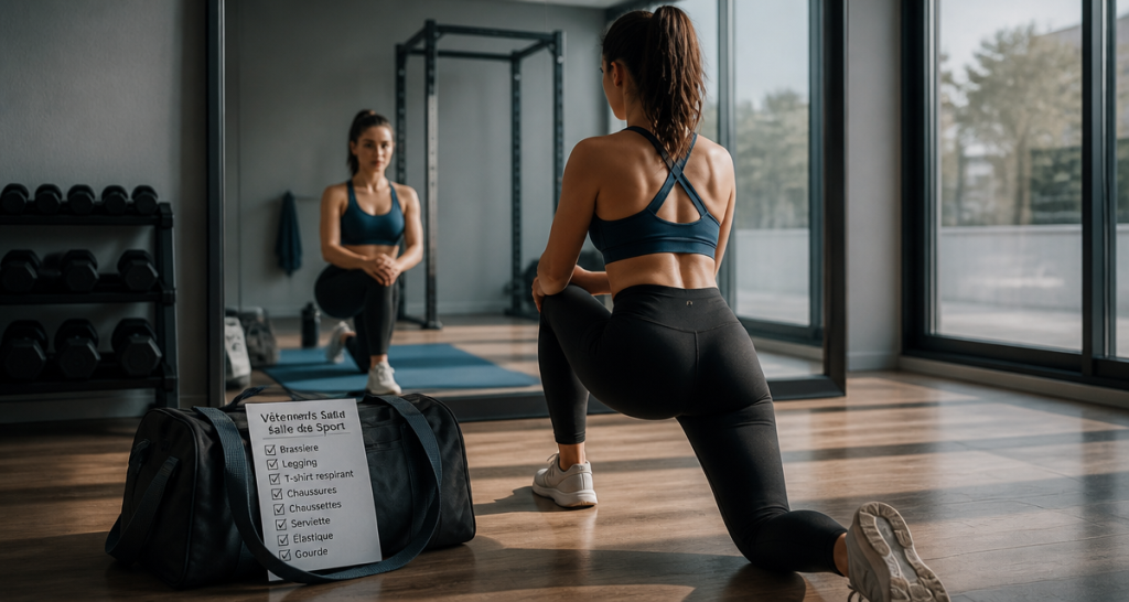 vetement pour salle de sport femme devant miroir