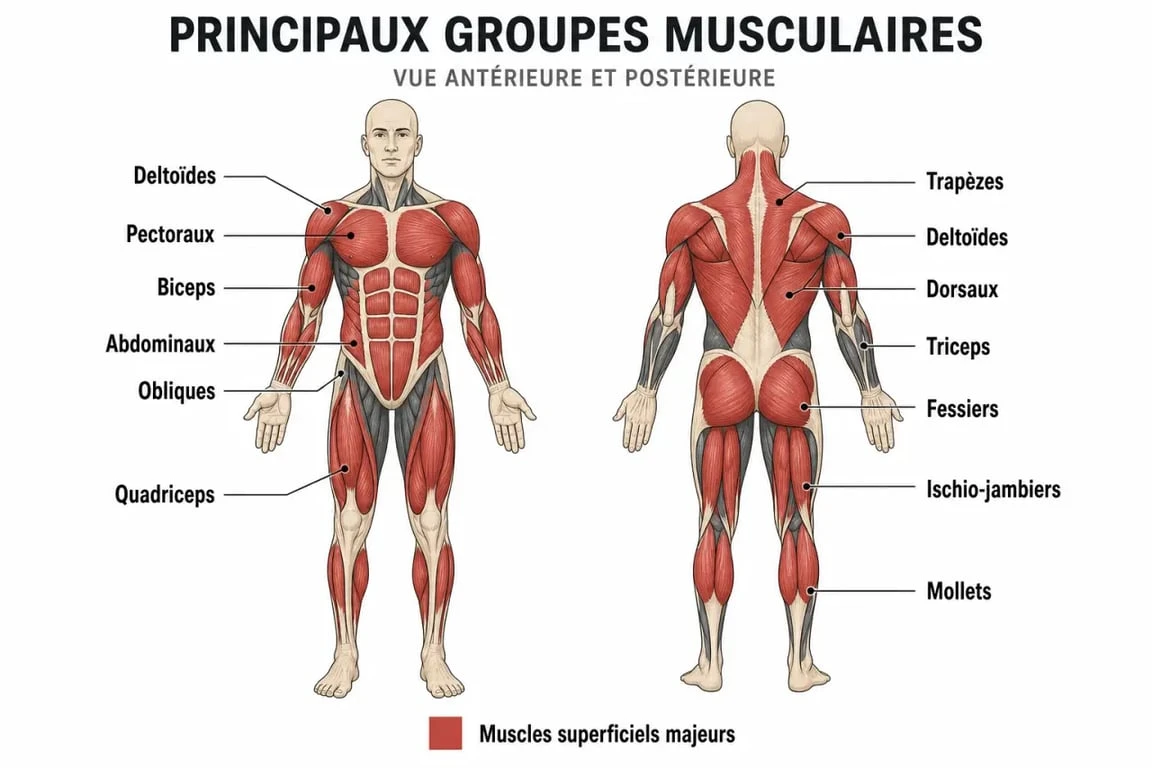 Schéma des muscles du corps humain pour l'étude de l'anatomie