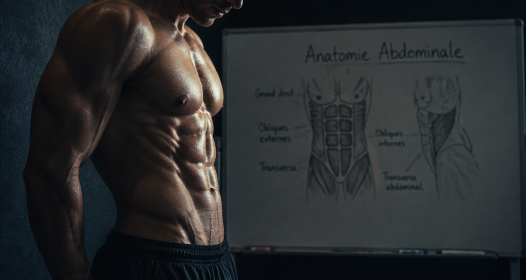 muscles abdominaux antero lateraux sur athlète de profil