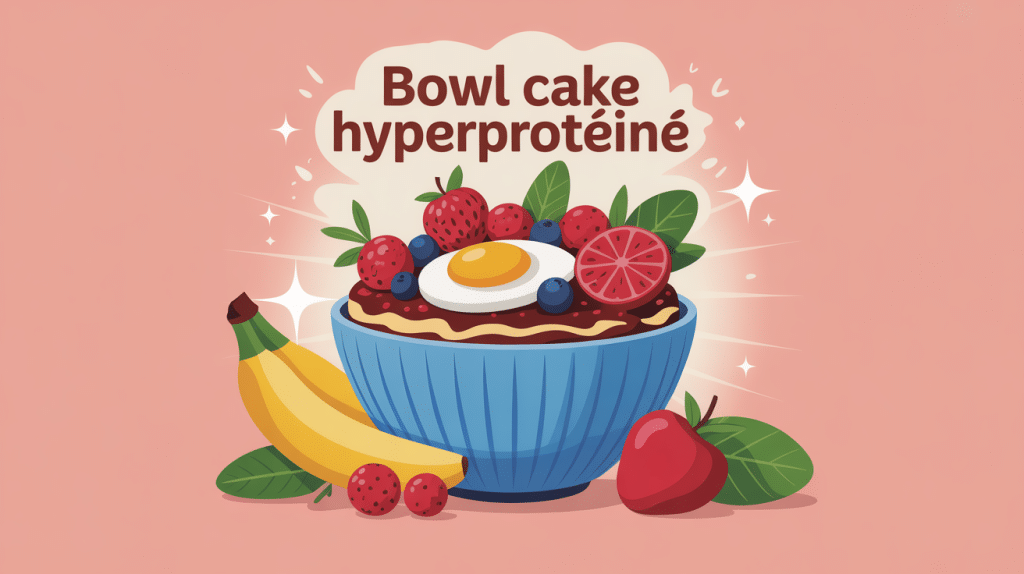 bowl cake hyperprotéiné illustré en petit déjeuner sain