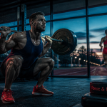 Homme squat et femme jogging musculation