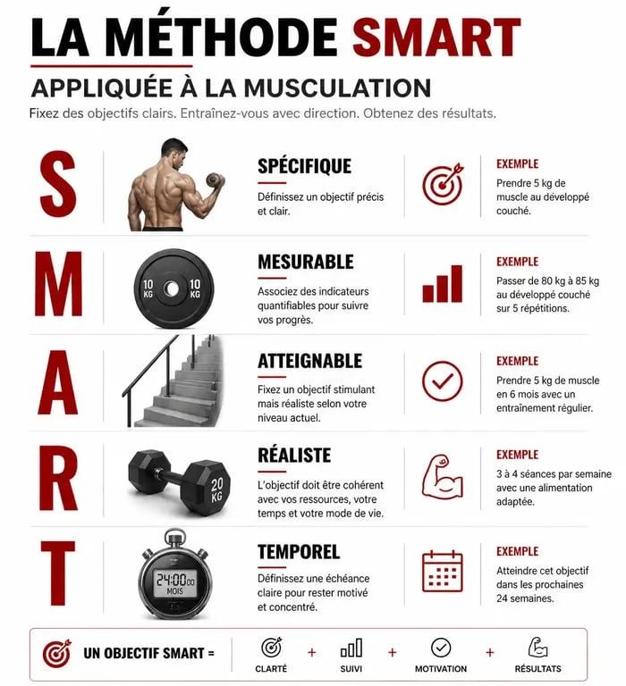 Infographie sur la méthode SMART pour booster sa motivation en musculation