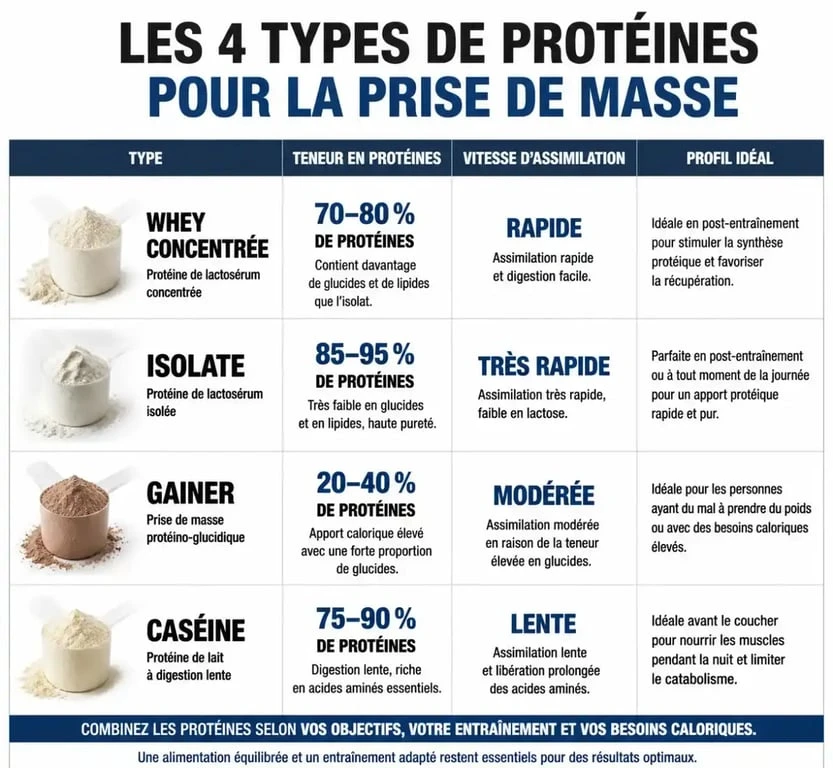 Comparatif des types de protéines pour la meilleure protéine prise de masse musculaire