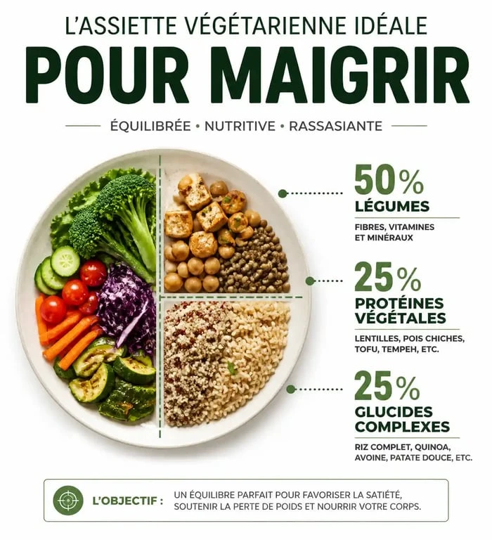 Composition idéale d'une assiette pour un régime végétarien pour perdre 10 kilos