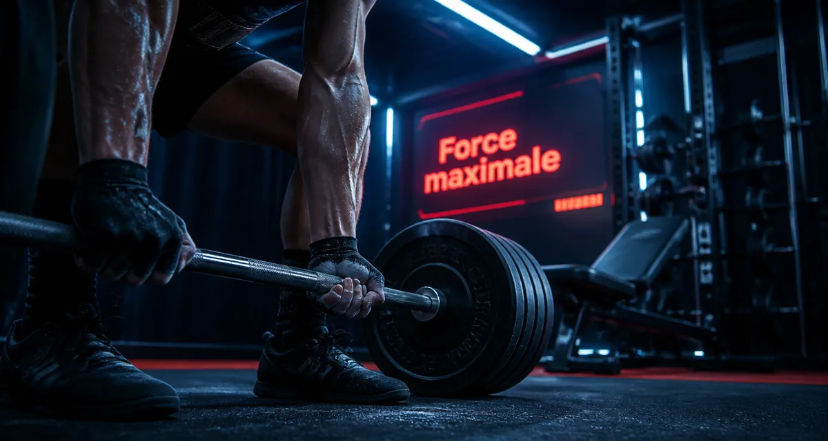 Musculation pour la force : barre chargée, 1–5 reps, tension maximale