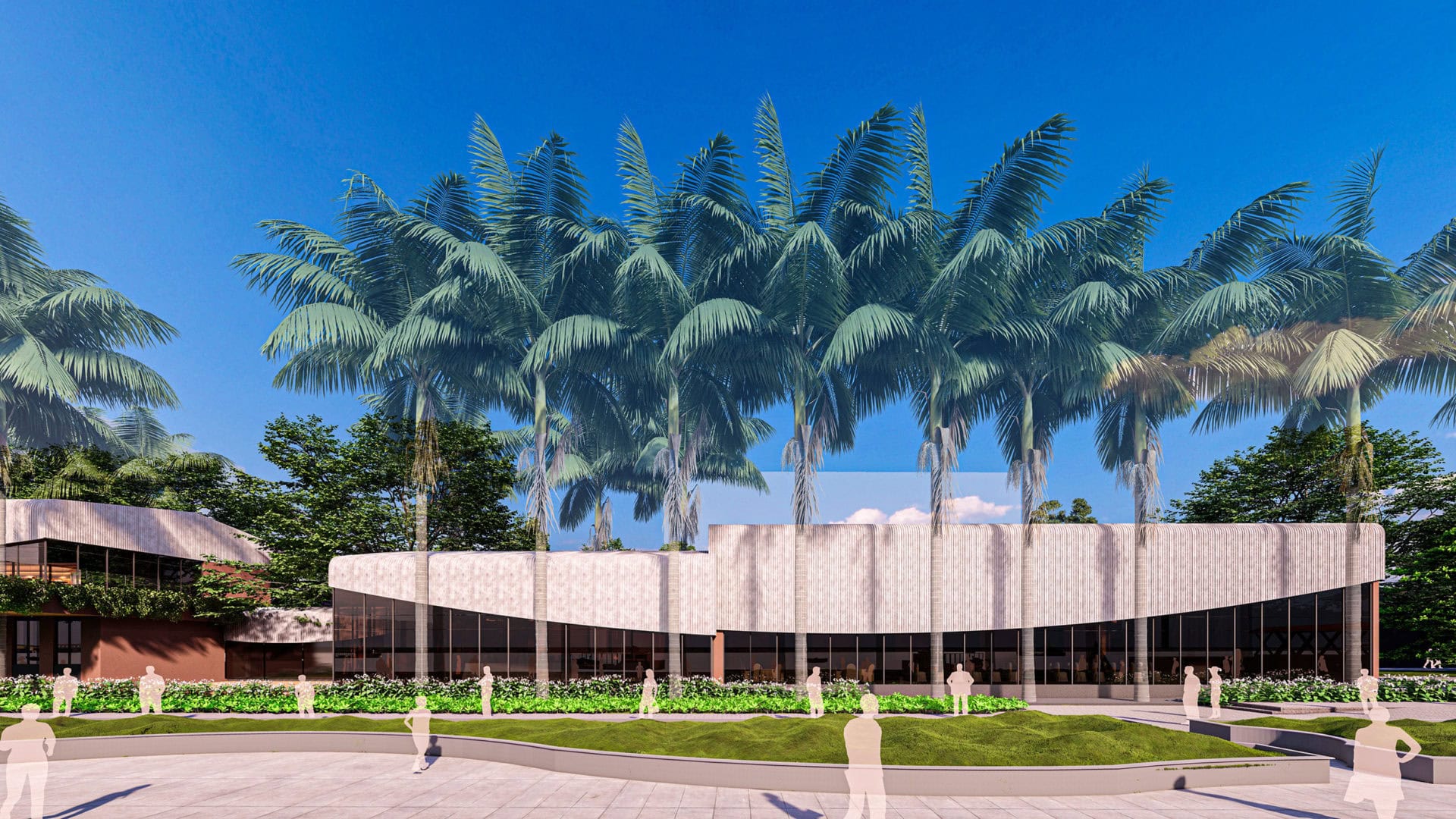 Contemporary architectural design of Salient Design Studio with lush palm trees.