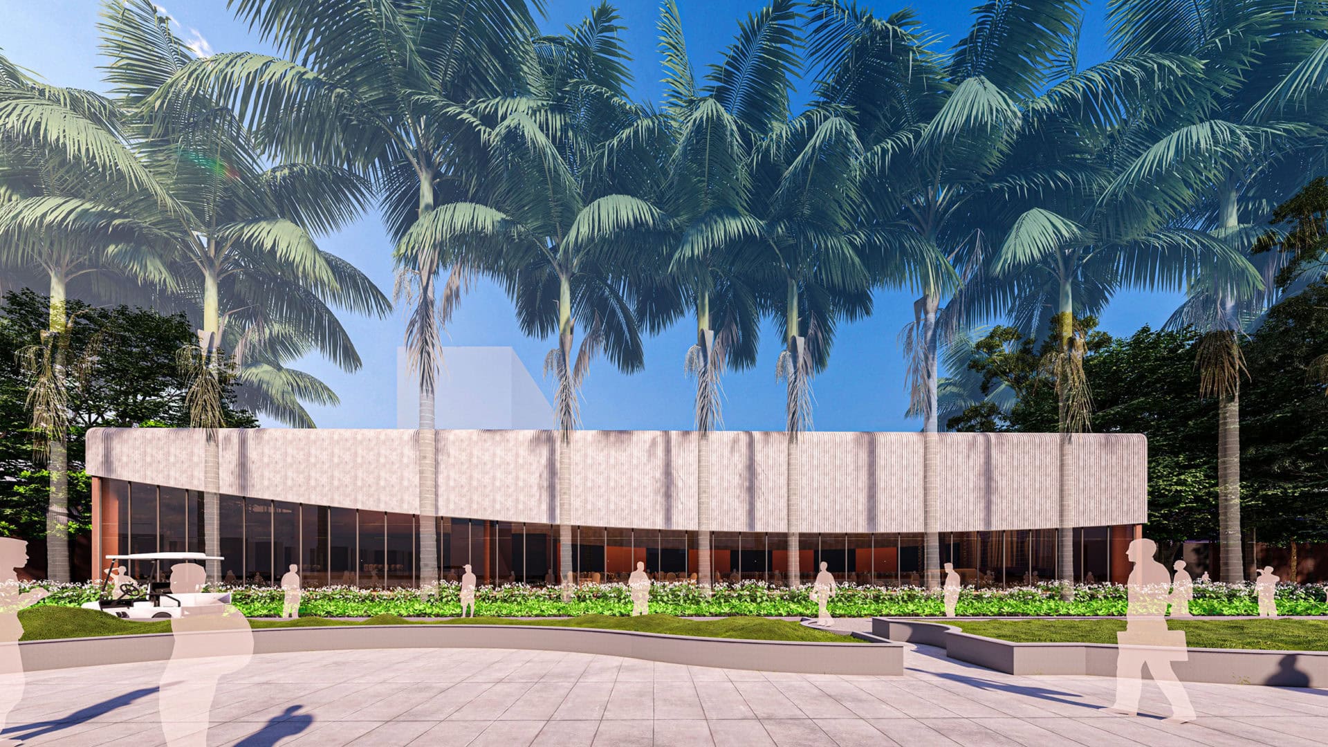 Contemporary architectural design of Salient Design Studio with lush palm trees.
