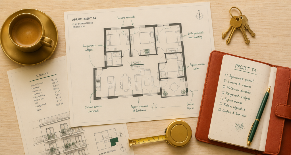 plans appartement t4 avec clés et carnet