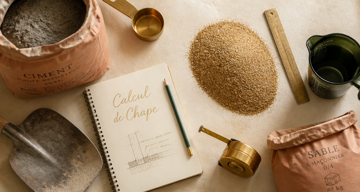 Calcul pour une chape avec outils et matériaux