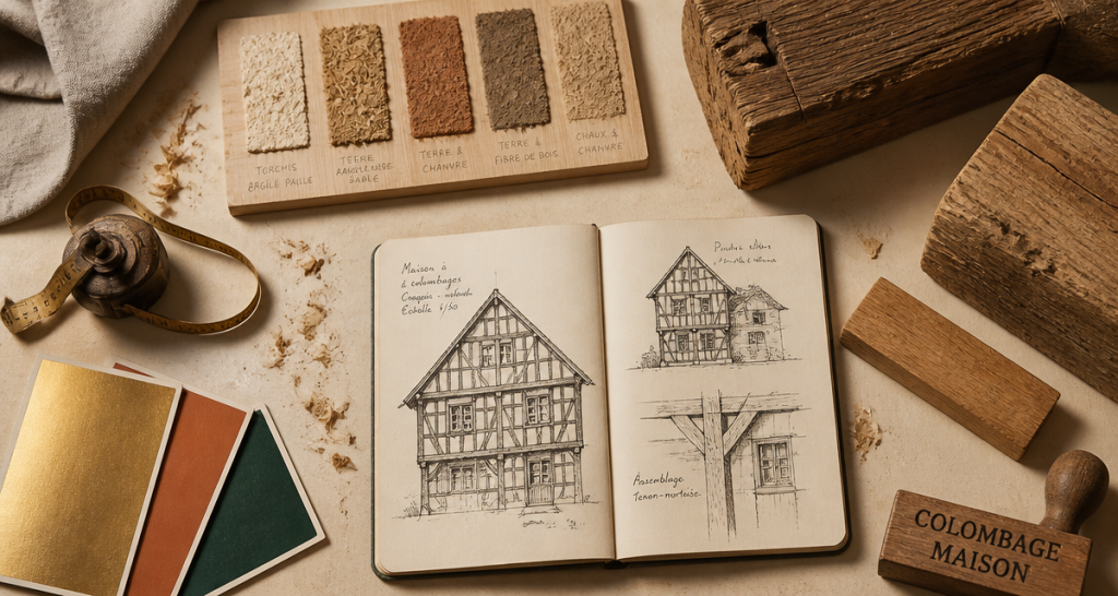 colombage maison bureau artisan croquis bois