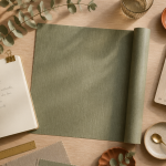 decoration murale vert sauge flat lay bureau nordique