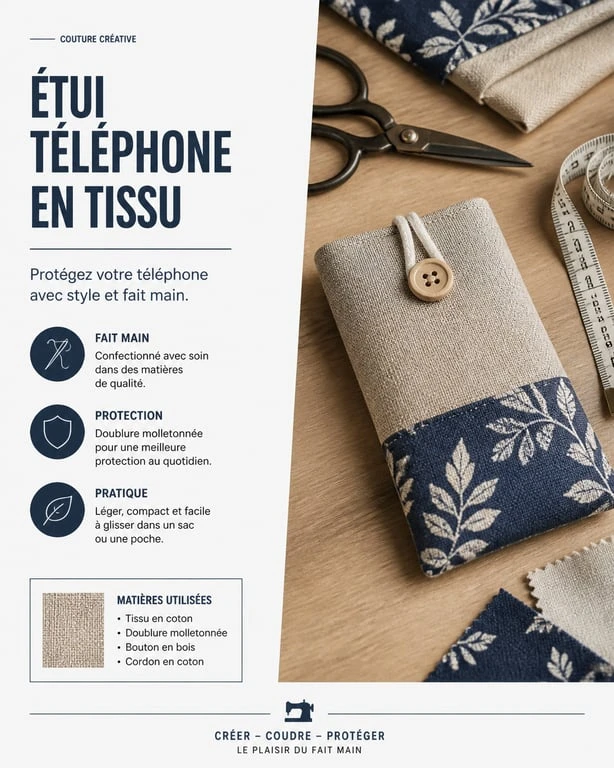 Tuto pochette en tissu pour téléphone portable faite main avec accessoires de couture