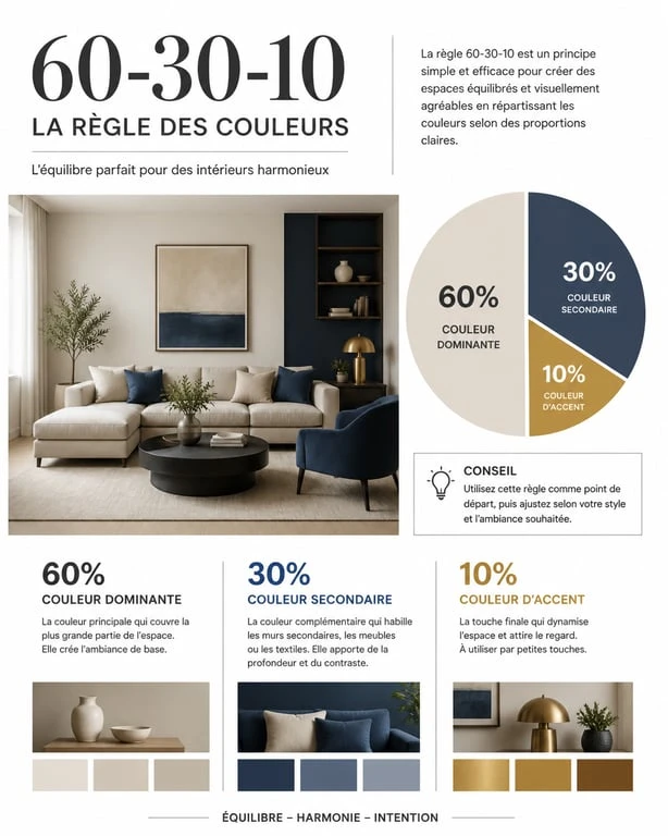 Infographie règle 60-30-10 pour mon aménagement maison