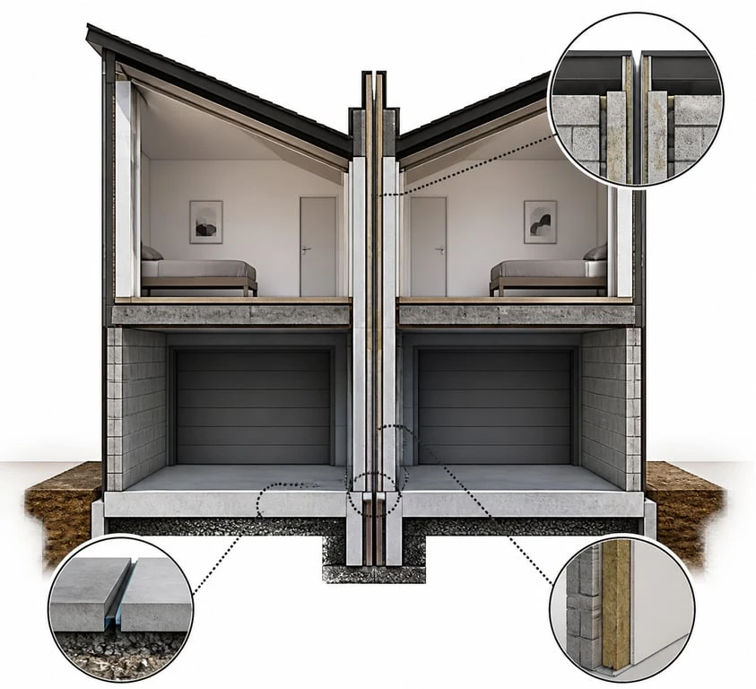 Schéma technique de la désolidarisation d'une maison mitoyenne par le garage