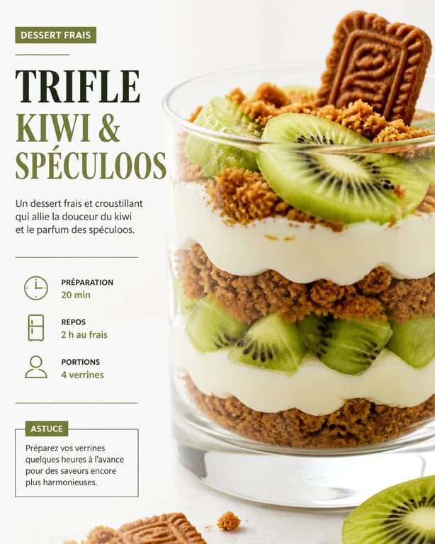 Verrine de trifle au kiwi et spéculoos, une idée de recette gourmande pour cuisiner le kiwi