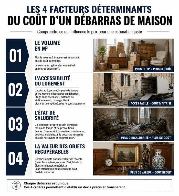 Infographie des facteurs de coût pour un débarras maison