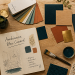 échantillons déco bleu canard fonce sur bureau