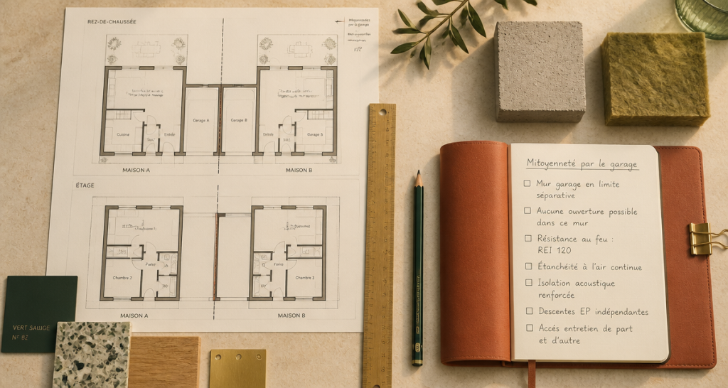 Plan maison mitoyenne par le garage bureau architecte