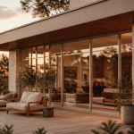 maison mur rideau façade vitrée aluminium bois