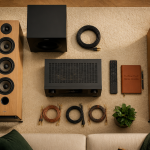 Meilleur pack enceinte home cinéma vue flat-lay salon