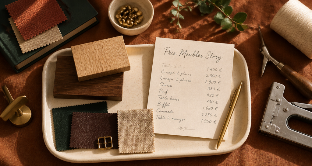 prix meubles story échantillons matières fiche tarifaire