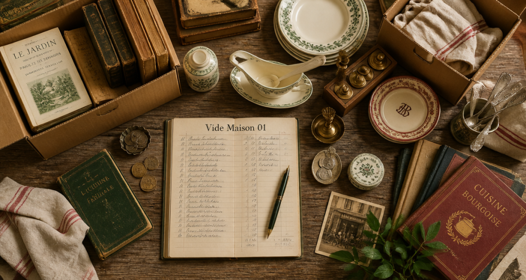 vide maison 01 table tri objets anciens