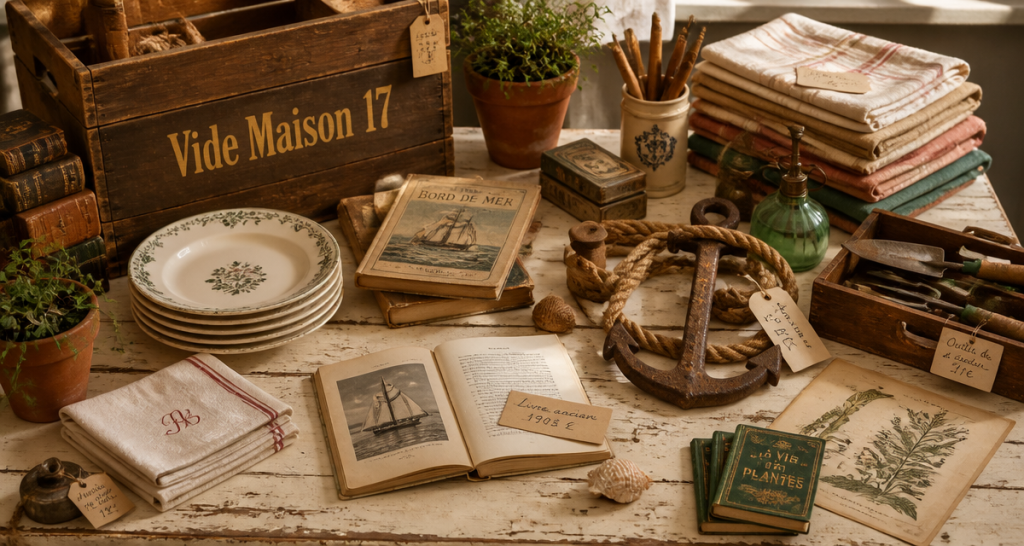 Vide maison 17 objets anciens sur table