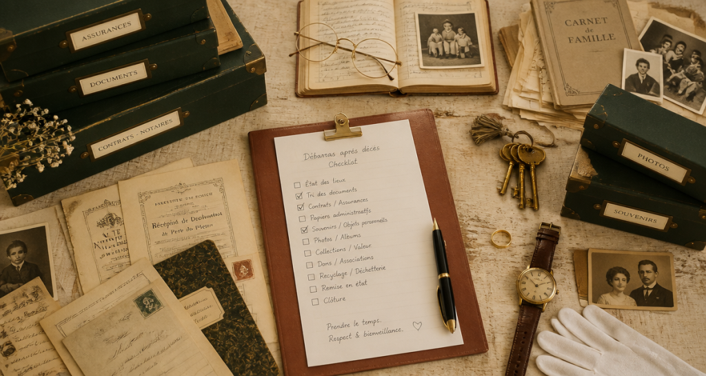 Vider maison après décès checklist sur table