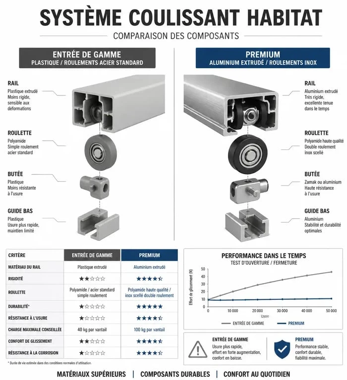 Comparatif technique des systèmes coulissant habitat : entrée de gamme vs qualité premium