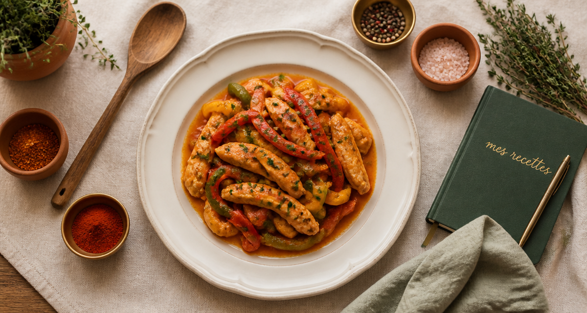 recette poulet poivron en sauce assiette
