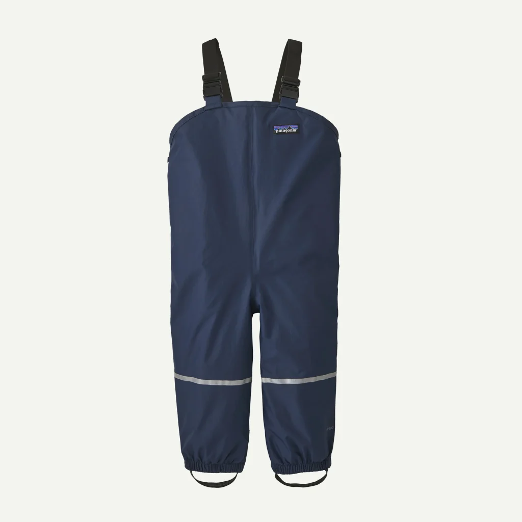 A product image for a pair of rain bibs for babies and toddlers from the brand Patagonia. Clicking this image will take you to the product page