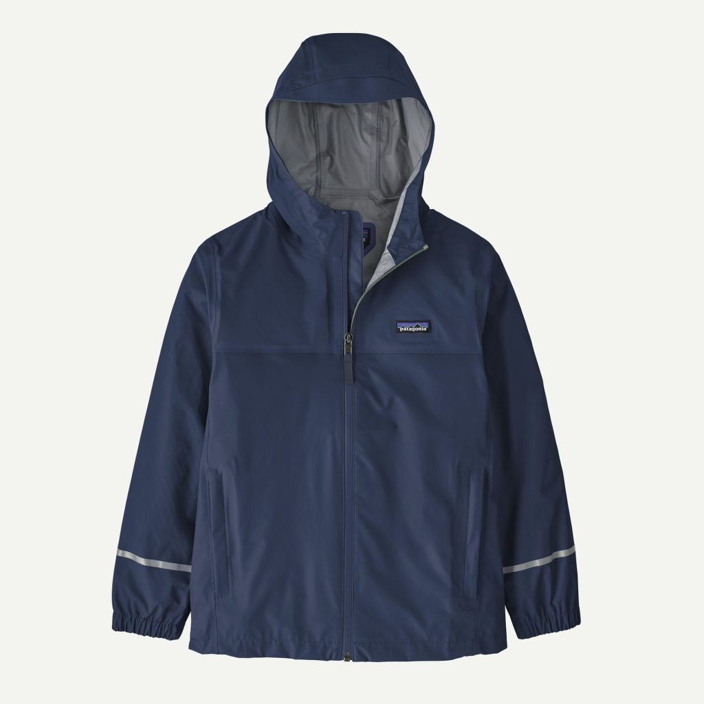 A product image for a kids rain jacket from the brand Patagonia. Clicking this image will take you to the product page