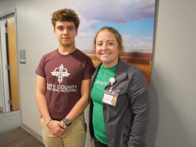 Thunder Ridge senior Michael Ferguson poses with Smith County Family Practice provider, Jill Kuhlmann, APRN